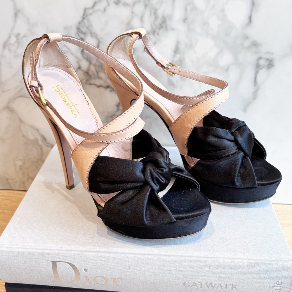 Sebastian Milano Black and Nude Platform Knot Sandals